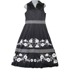 Coldwater Creek Sleeveless Dress 10‎ Black Embroidered Whimsigoth Cottagecore